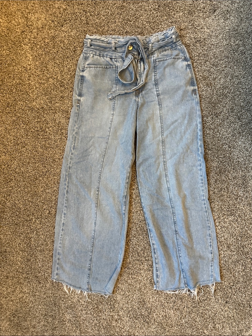 kenzie Light Wash Paperbag Waist Wide-Leg Jeans with Tie